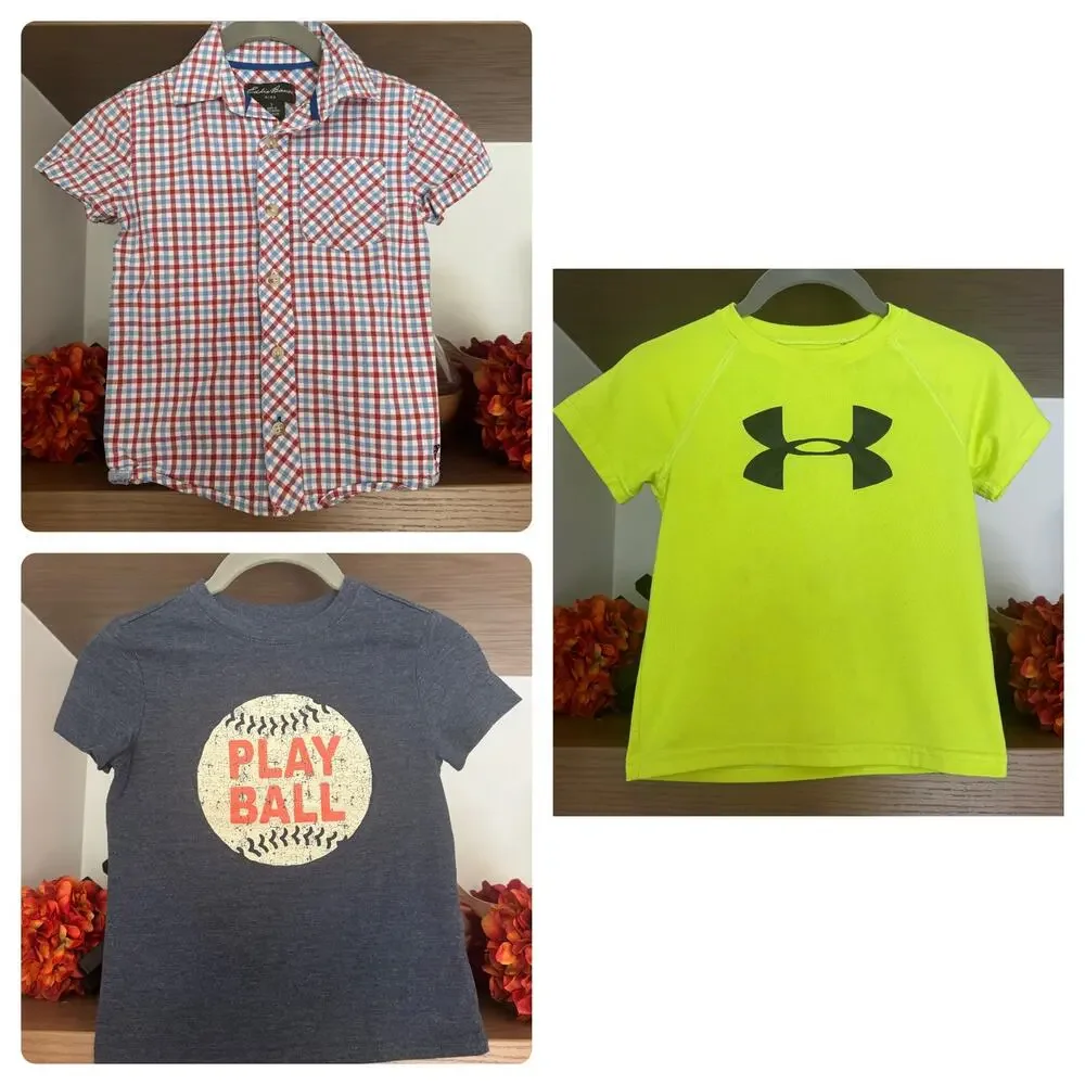 Tee/Button Down Top Bundle: Plaid, Baseball, Under Armour